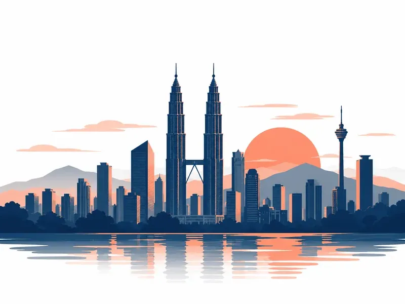 Stylised illustration of a generic twin-tower-style skyline silhouette at dusk (not a branded building)